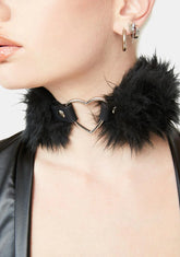 Black Faux Fur Heart Choker
