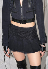 Synth Pleated Twill Mini Skirt