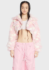 Pink Dick Dollar Faux Fur Crop Jacket