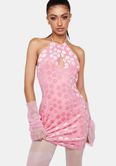 Pink Floral Halter Mini Dress