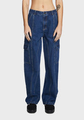 Wide Leg Denim Cargo Pants
