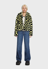 Jax Wavy Checkerboard Faux Fur Jacket