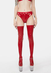 Red Latex Thigh High Stockings