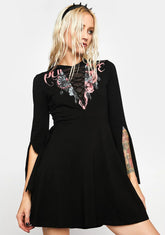 Mystery Story Deep V Print Gothic Dress