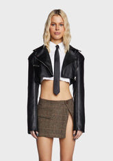 Fiona Cropped Faux Leather Biker Jacket