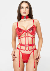 Red Double Strapped Lingerie Set