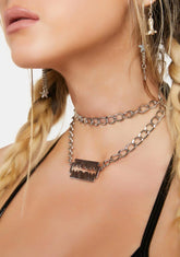Distortion Razor Blade Chain Choker Necklace