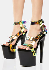 Black Atlantis X Bondage Platform Heels