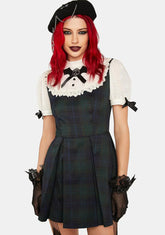 Skull Puff Sleeve Plaid Mini Dress