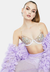 Embellished Heart Shape Rhinestone Clear Bra