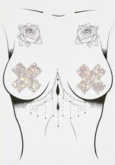 White Shattered Glass Disco Ball Glitter Cross Pasties