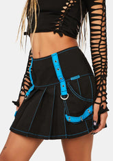 Blue Multi Eyelet Pleated Skirt