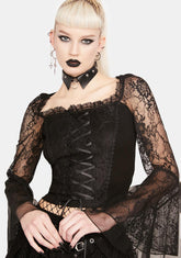 Black Lace Sleeve Corset Top