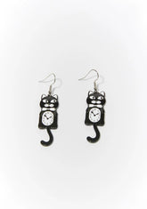 Noir Turning Back Time Cat Drop Earrings