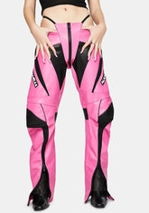 Motocross Pink Vegan Leather Panty Trousers