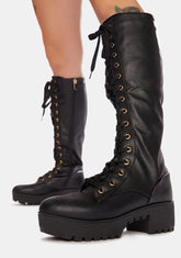 Night Pick Me Up Knee High Combat Boots
