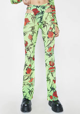 Neon Green Tattoo Rose Speed Racer Mesh Pants