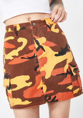 Slash Pocket Camo Cargo Skirt