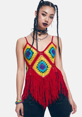 Mulberry Fields Of Sunlight Crochet Fringe Top