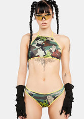 Yellow Self Love Camo Halter Bikini Set