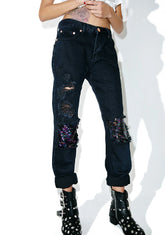 Sequin Distressed Jeans