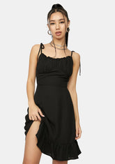 Ink No Promises Ruffle Tie Strap Mini Dress