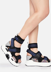 Black Holographic Mulberry Platform Sandals