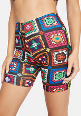 Retro Realness Crochet Print Bike Shorts