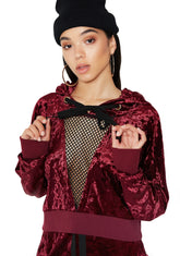 Crush On U Mesh Panel Velvet Hoodie