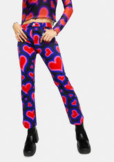 Electric Juice Heart Print Twill Pants
