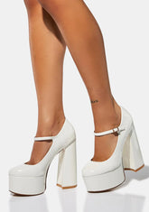 White Sparkley Patent Platform Heels