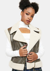 Olive Shady Players Faux Sherpa Vest