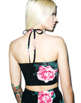 8Bit Floral Halter Tank Top - White