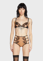 Tiger Peach Mesh Embroidered Plunge Bra