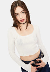 Marshmallowed Out Long Sleeve Pointelle Top