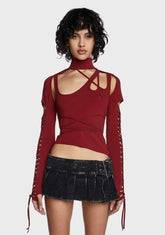 Modulation Cut Out Long Sleeve Top - Red