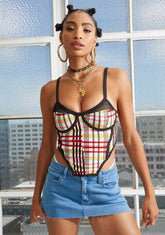 Cream Lustful Calls Plaid Bustier Top