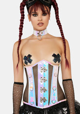 Top Drawer Holographic & Fishnet Steel Boned Under Bust Corset