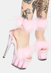 Adore-724F Platform Marabou Ankle Cuff Sandals-Baby Pink