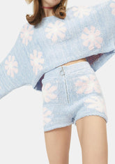 Cyan Playin' With You Floral Knit Shorts