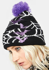 Spider Web And Sparkle Bats Knit Beanie