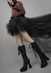 Paint It Black Satin Knee High Boots