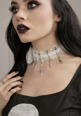 Ivory Rose From The Dead Lace Choker