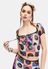 Neo-Psychedelic Mesh Crop Top