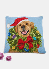 Santa Golden Labrador Wreath Throw Pillow