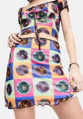 Neo-Psychedelic Mesh Mini Skirt