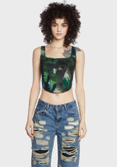 Digital Print Mesh Corset Top