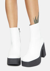 White Mazikeen Vegan Leather Platform Boots