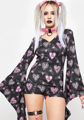 Be Mine Web Hearts Bell Sleeve Pajama Romper