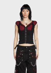 Black And Red Bo Peep Cap Sleeve Corset